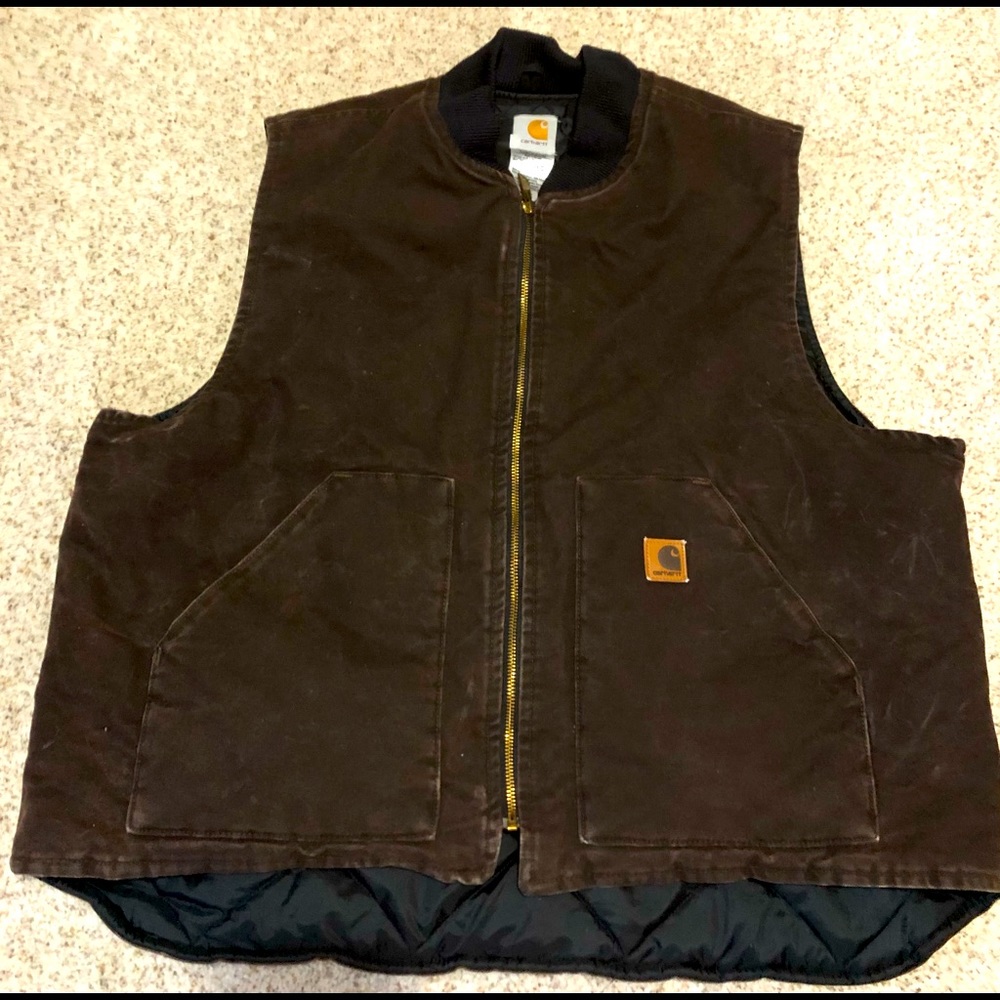 Mens Carhartt Vest sz XXL. Brown washed duck quilted vest. Slightly worn.